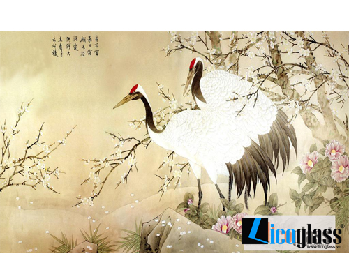  Tranh kính chim hạc khổ ngang lcg10