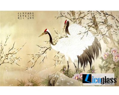 Tranh kính chim hạc khổ ngang lcg10