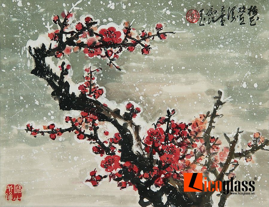  Hơi thở xuân đón tết cùng tranh kính hoa đào, mai