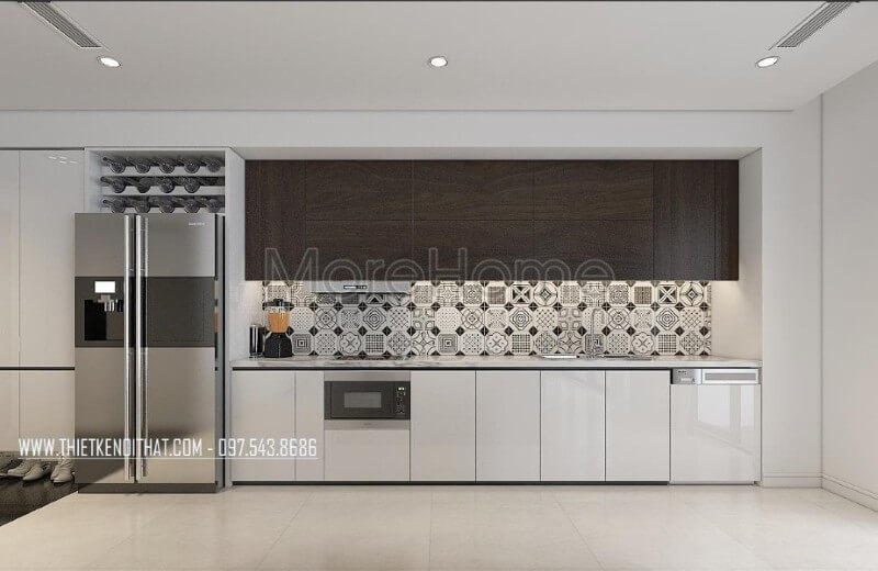 Mẫu tủ bếp gỗ công nghiệp được coi là điểm nhấn độc đáo, sang trọng cho cả không gian phòng bếp Tủ bếp màu trắng và màu nâu đẹp