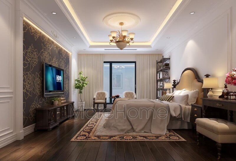 Phòng ngủ bố mẹ ấn tượng với mẫu giường ngủ gỗ óc chó Thiết kế chung cư