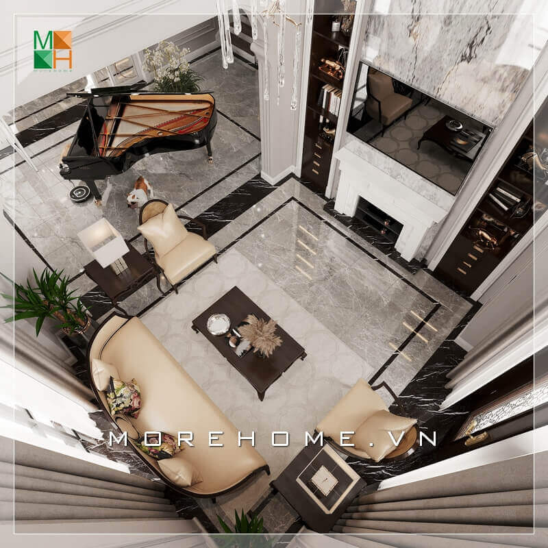 Mẫu thiết kế phòng khách cao cấp, đặt piano ngay trong phòng khách là sự lựa chọn của nhiều gia đình làm tăng thêm vẻ sang trọng cho không gian phòng khách đẹp. Theo dõi các mẫu thiết kế phòng khách ưa chuộng nhất hiện nay