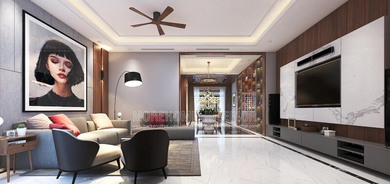 Sắp xếp nội thất phòng khách ấn tượng với thiết kế mở, hiện đại tạo nên không gian thông thoáng, đẹp mắt. Thiết kế nội thất phòng khách biệt thự