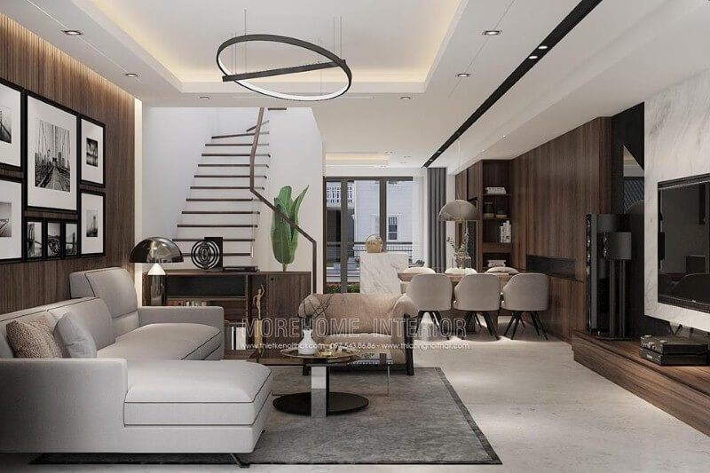 Bố trí phòng khách liền phòng bếp, phòng ăn phong cách hiện đại đã trở thành xu hướng ấn tượng nhất hiện nay.