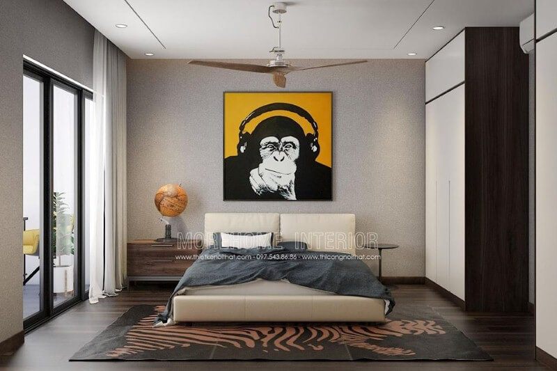 Trang trí nội thất phòng ngủ có quạt trần đẹp, độc đáo.