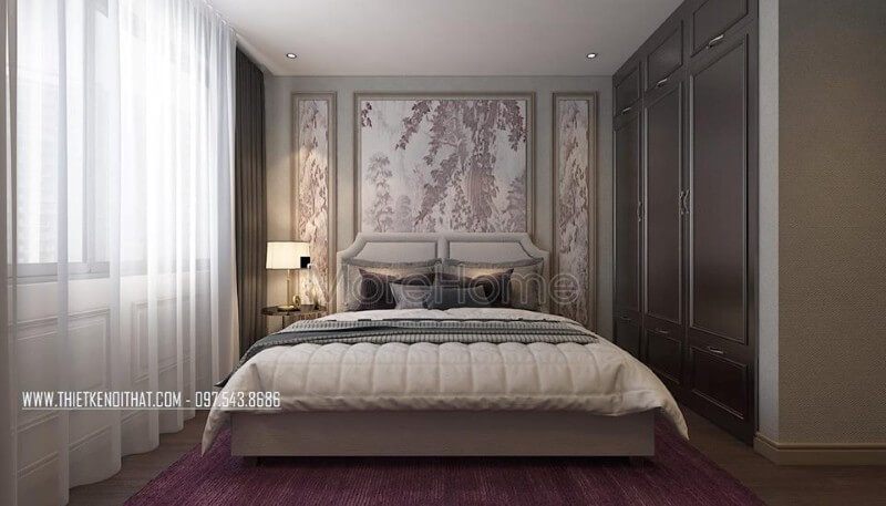 Tủ áo gỗ công nghiệp được thiết kế âm tường hiện đại tạo cho căn phòng thêm thông thoáng.