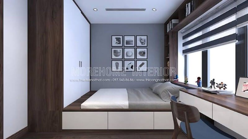 Tủ quần áo liền giường đẹp, lựa chọn hoàn hảo để tăng độ thông thoáng cho phòng ngủ hiện đại của con.