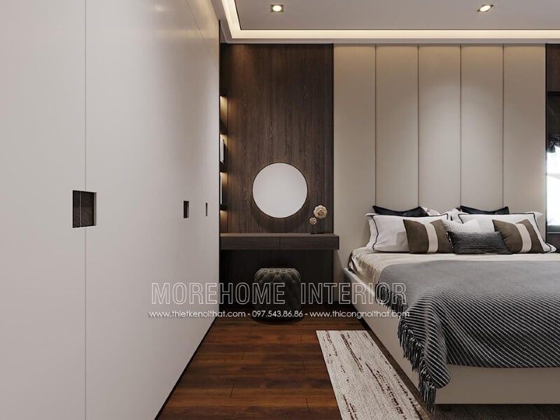 Tủ quần áo màu trắng hiện đại sang trọng độc đáo với tay nắm ẩn sang trọng.